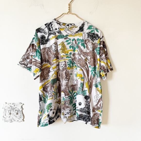 Vintage 90s Jungle Animal Safari Wildlife T Shirt XL Panda Koala Bear Frog Fish - Picture 1 of 6